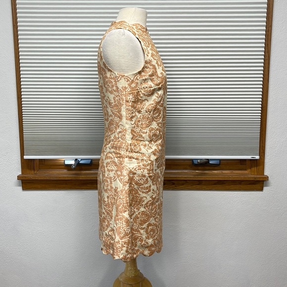 Foat Design NWT Cream Orange Metallic Linen Sleeveless Scalloped Hem Dress - Picture 3 of 9